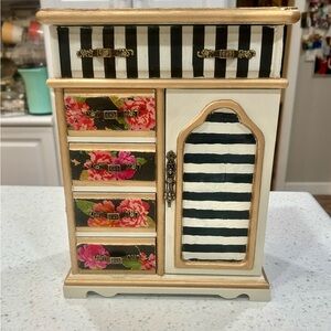 VTG French design Floral & Striped Jewelry box Organizer up-cycled hand painted